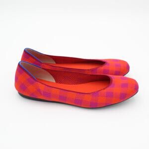 Rothys Ballet Flats Womens Size 9 Red Square Pomegranate Gingham Shoes